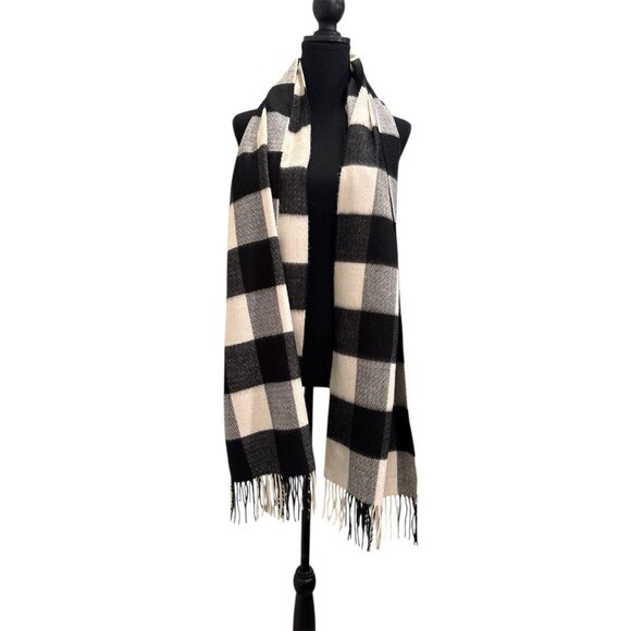 Fraas Cashmink Colorblock Scarf Fringe Black Gray - Picture 1 of 5